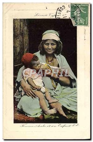 Carte Postale Ancienne Beaute orientale Femme arabe et son efant