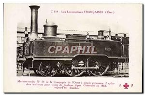 Carte Postale Ancienne Train Locomotive Machine tender 54 de la Compagnie de l'Ouest