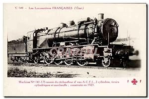 Carte Postale Ancienne Train Locomotive Machine 141 175 Rechauffeur d'eau ACFI