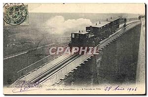Carte Postale Ancienne Train Locomotive Langres La cremaillere A l'arrivee en ville