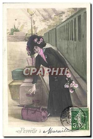 Carte Postale Ancienne Train Locomotive Femme