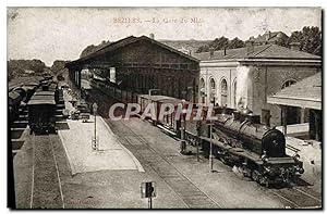 Carte Postale Ancienne Train Locomotive Beziers la Gare du Midi