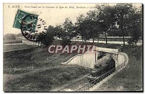 Carte Postale Ancienne Train Locomotive Agen Pont canal sur la Garonne et ligne du Midi Bordeaux ...