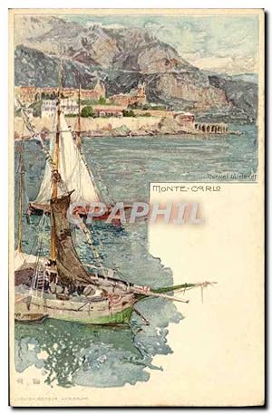 Carte Postale Ancienne Illustrateur Monte Carlo Monaco Bateaux