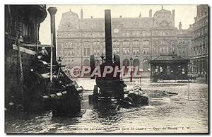 Carte Postale Ancienne Paris Crue de la Seine 29 janvier 1910 Gare Saint-Lazare Pompes d'epuiseme...
