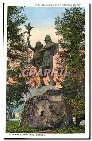 Carte Postale Ancienne Indiens Coming of the White man statue City Park Portland Oregon