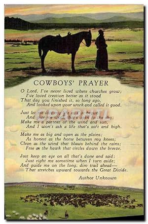 Carte Postale Ancienne Cowboys prayer Cheval