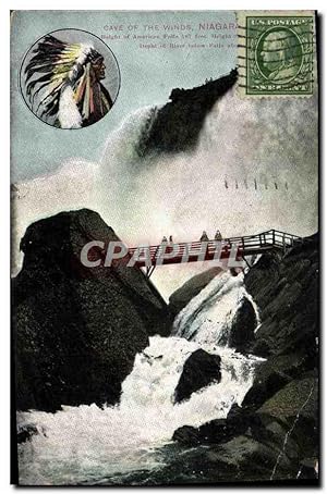 Carte Postale Ancienne Far West Cow Boy Cave of the Winds Niagara Falls Indiens
