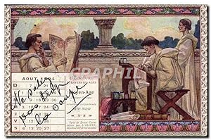 Carte Postale Ancienne Moines L'ecriture a travers les ages Moyen Age TOP Calendrier Aout 1904
