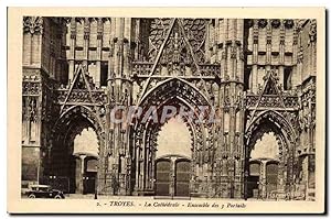 Carte Postale Ancienne Troyes La Cathédrale Ensemble Des 3 Portails
