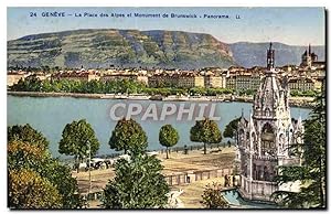 Carte Postale Ancienne Geneve La Place Des Alpes Et Monument De Brunswic Panorama