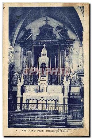 Carte Postale Ancienne Abeilhan Intérieur De I'Eglise