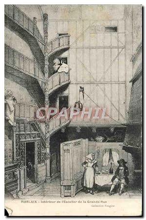 Carte Postale Ancienne Morlaix Intérieur de L'Escalier de la grande Rue