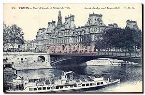 Carte Postale Ancienne Paris Pont d'Arcole et l'Hôtel de Ville Bateau