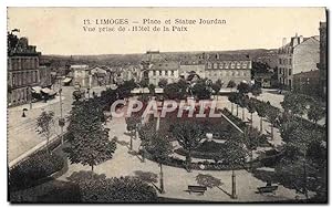 Carte Postale Ancienne Limoges Place et Statue Jourdan vue Prise de L'Hôtel de la Paix
