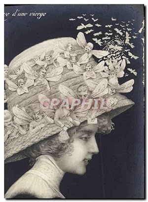 Carte Postale Ancienne Fantaisie Surréalisme Reve d'une vierge Papillon
