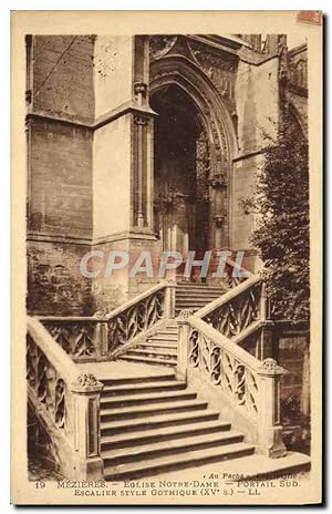 Carte Postale Ancienne Mezieres Eglise Notre Dame Portail Sud Escalier Style Gothique