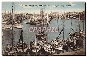 Carte Postale Ancienne Bateau de Peche Les Sables D'Olonne vue panoramique du port