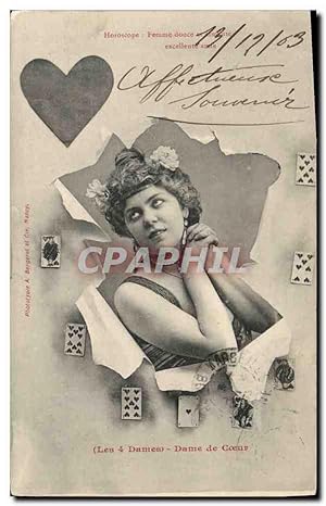 Carte Postale Ancienne Cartomancie Voyance Folklore Horoscope Les 4 dames Dame de coeur