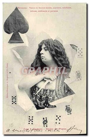 Carte Postale Ancienne Cartomancie Voyance Folklore Horoscope Les 4 dames Dame de pique