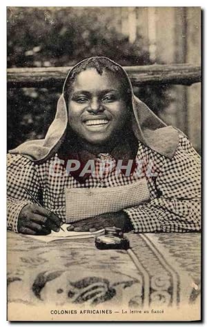 Carte Postale Ancienne Negre Femme noire Colonies africaines La lettre au fiance
