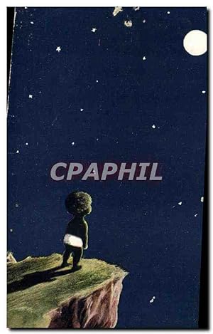 Carte Postale Ancienne Negre Enfant de couleur Contemplation Lune