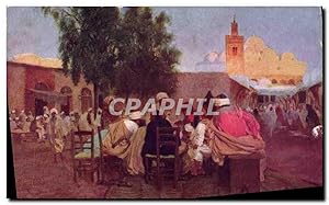 Carte Postale Ancienne Fantaisie Orientalisme Cafe arabe et mosquee