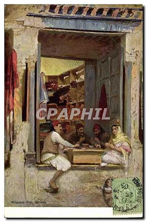 Carte Postale Ancienne Fantaisie Orientalisme Tunisie Magasin d'un tailleur
