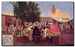 Carte Postale Ancienne Orientalisme Cafe arabe et mosquee