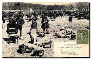 Carte Postale Ancienne Folklore Auvergne Deux familles prosperes Cochons Porcs Marche