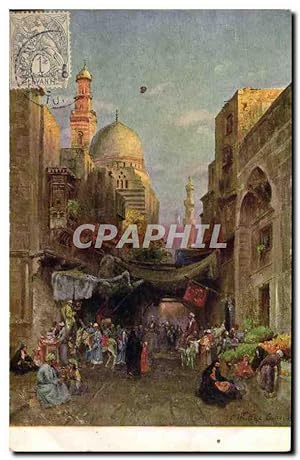 Carte Postale Ancienne Fantaisie Orientalisme Rue au Caire Egypt Egypte