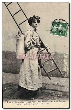 Carte Postale Ancienne Paris Feministe Les nouvelles professions des femmes Colleuse d'affiches TOP