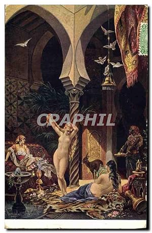 Carte Postale Ancienne Fantaisie Orientalisme Au harem
