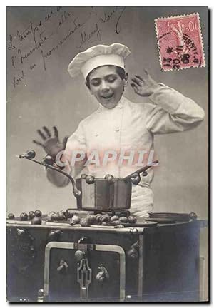 Carte Postale Ancienne Cuisine Enfant Cuisinier Sauve qui peut !