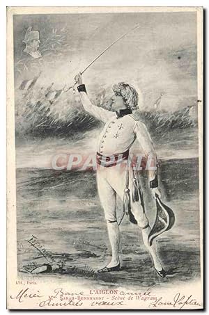 Carte Postale Ancienne Femme Théâtre Sarah Bernhardt L'Aiglon Scene de Wagram Napoleon