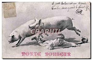 Carte Postale Ancienne Cochon Porc Enfant Porte bonheur