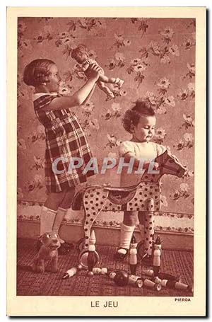 Carte Postale Ancienne Enfants Le jeu Cheval en bois
