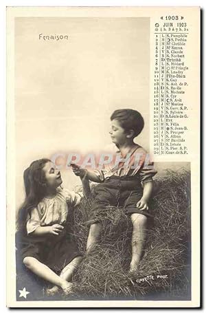 Carte Postale Ancienne Calendrier Juin 1903 Enfants Fenaison