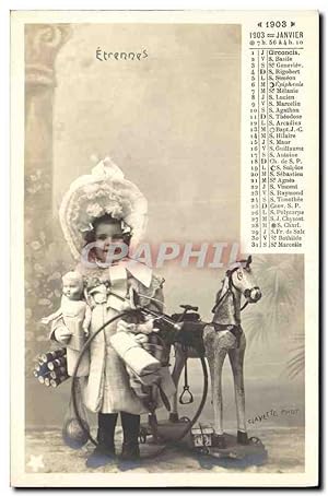 Carte Postale Ancienne Calendrier Janvier 1903 Etrennes Enfants
