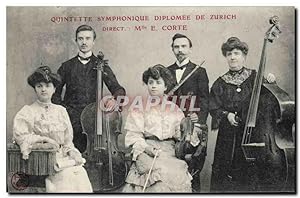 Carte Postale Ancienne Quintette symphonique diplomee de Zurich Suisse Mlle E Corte Violoncelle C...