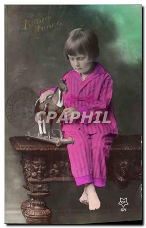 Carte Postale Ancienne Enfant Cheval de bois