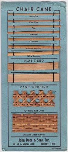 1930s John Duer & Sons Baltimore Chair Cane Reed & Webbing Sample Card