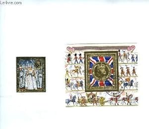 Collection de 2 timbres-poste oblitérés, du 25e Anniversaire du Couronnement d'Elizabeth II, 1953...
