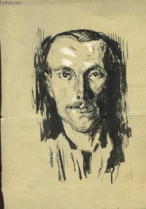 Portrait dessiné à l'encre, d'un homme moustachu, de face.