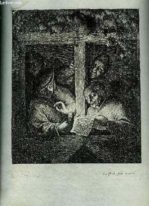 Gravure originale d'une scène où 4 hommes lisent une letre à la lumière d'une bougie.