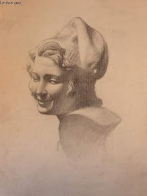 Portrait original d'une femme aux cheveux mi-longs, de 3/4 face, coiffée d'un bonnet.