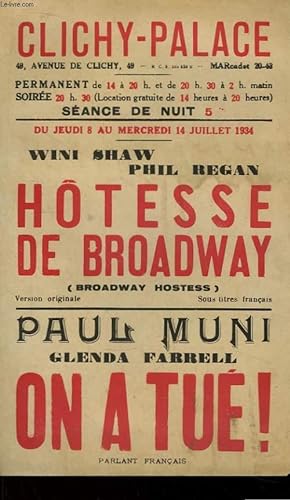 Affiche de Présentation du Théâtre "Clichy-Palace" : Hôtesse de Broadway (avec Wini Shaw et Phil ...