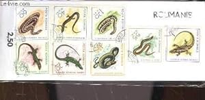Collection de 8 timbres-poste oblitérés, de Roumanie. Série : Reptiles, Serpents, Lézards (Eremia...