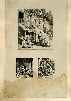 Planche illustrée de 3 gravures originales en noir et blanc : Différentes étapes d'un atelier de ...