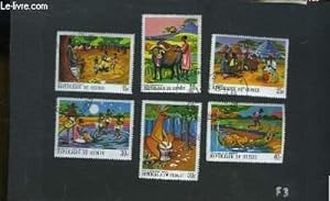 Collection de 6 timbres-poste oblitérés, de la République de Guinée. Petits génies du Mont Nimba,...